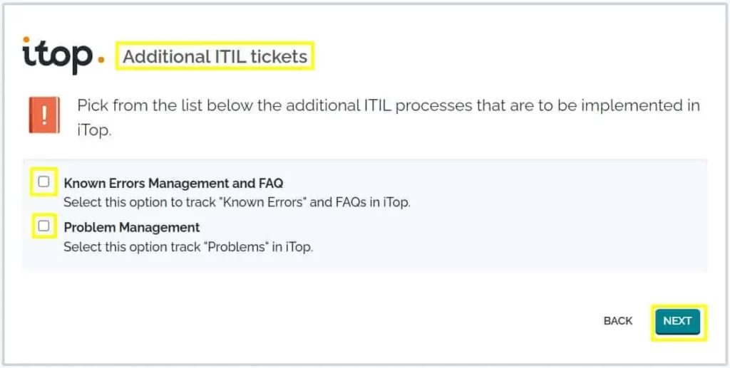 iTop Installation wizard on Ubuntu 22.04, Step11, Additional ITIL Tickets.