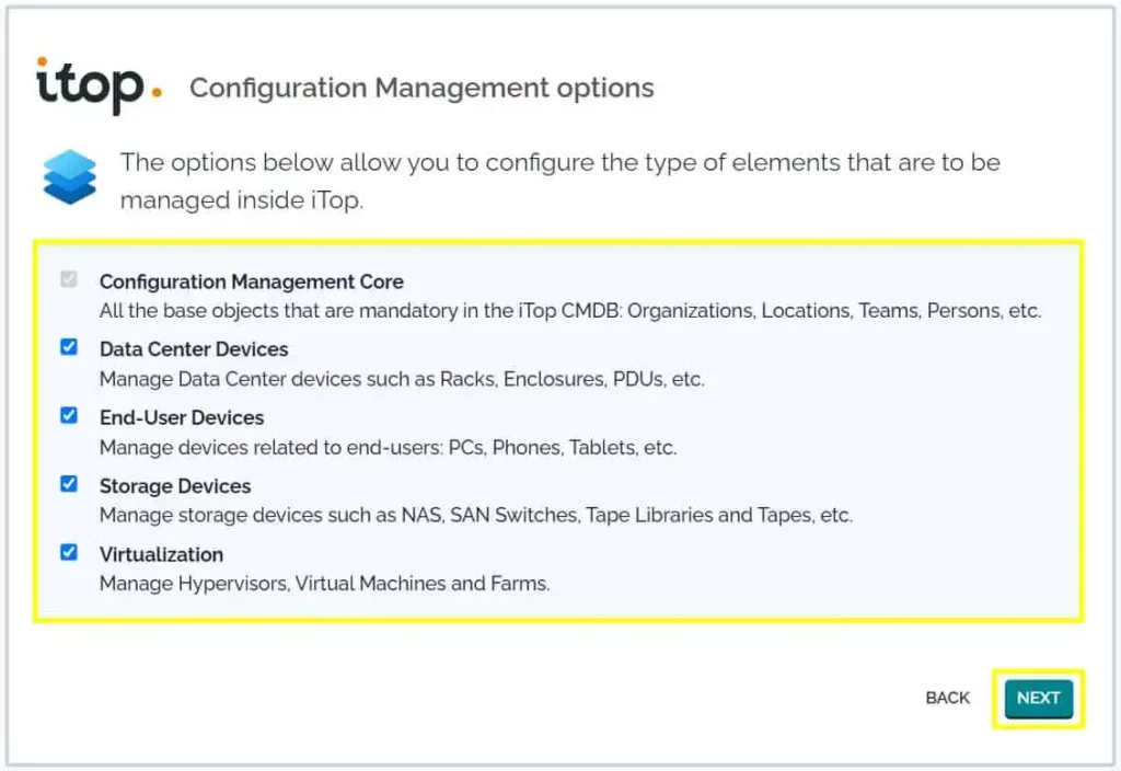 iTop Installation wizard on Ubuntu 22.04, Step7, Configuration Management Options