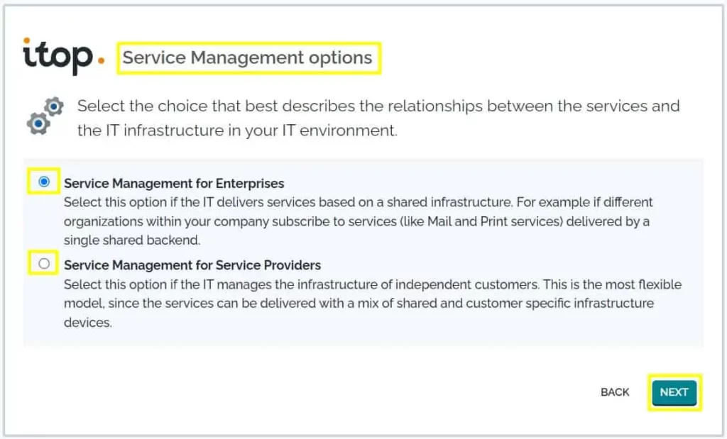 iTop Installation wizard on Ubuntu 22.04, Step8, Service Management Options