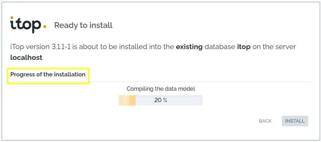 iTop Installation wizard on Ubuntu 22.04, Step13, iTop installation progress