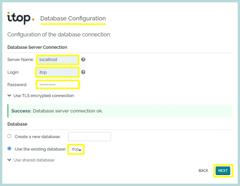 iTop Database Configuration