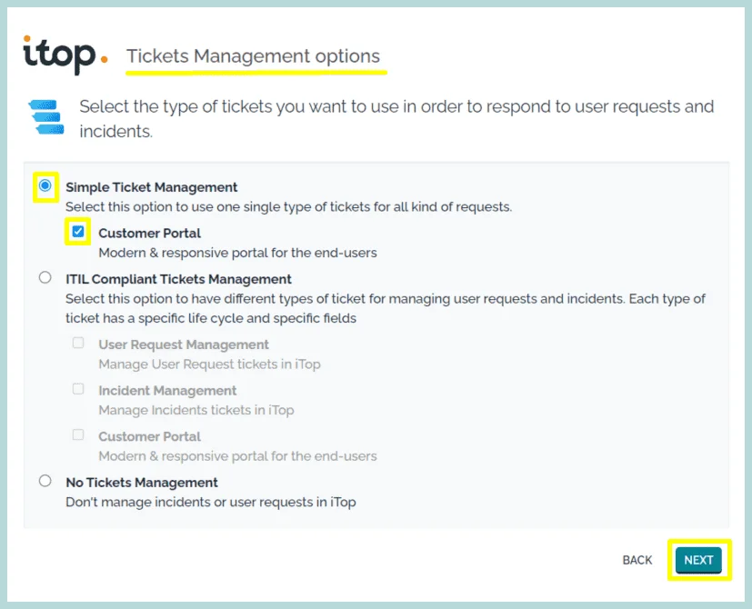 iTop Ticket Management Options