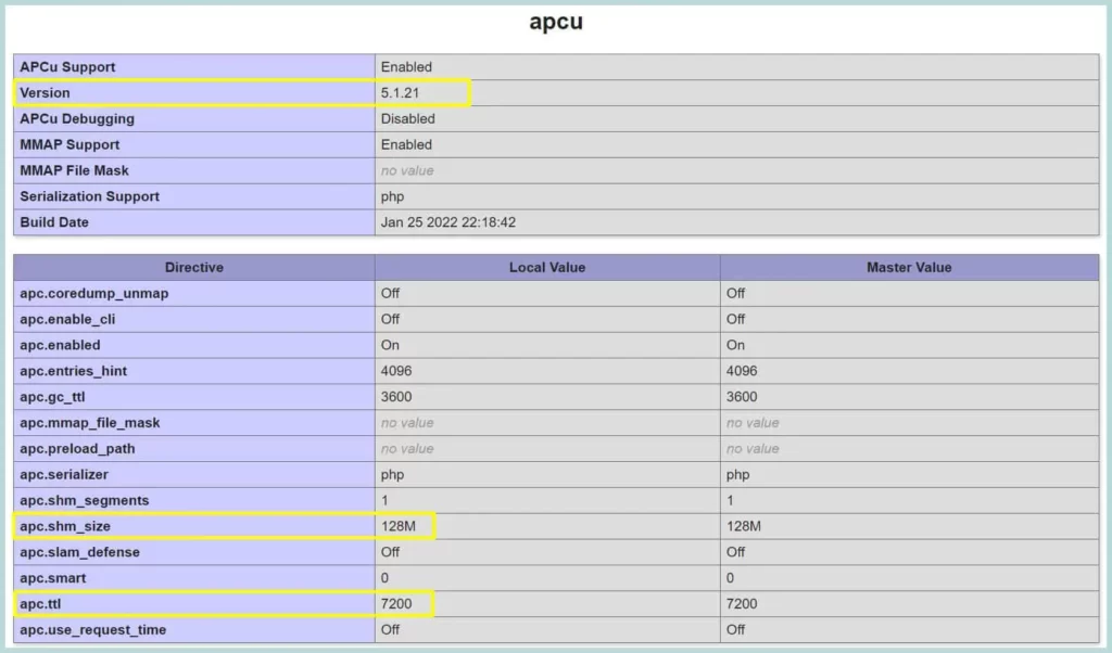 php apcu check on itop installation